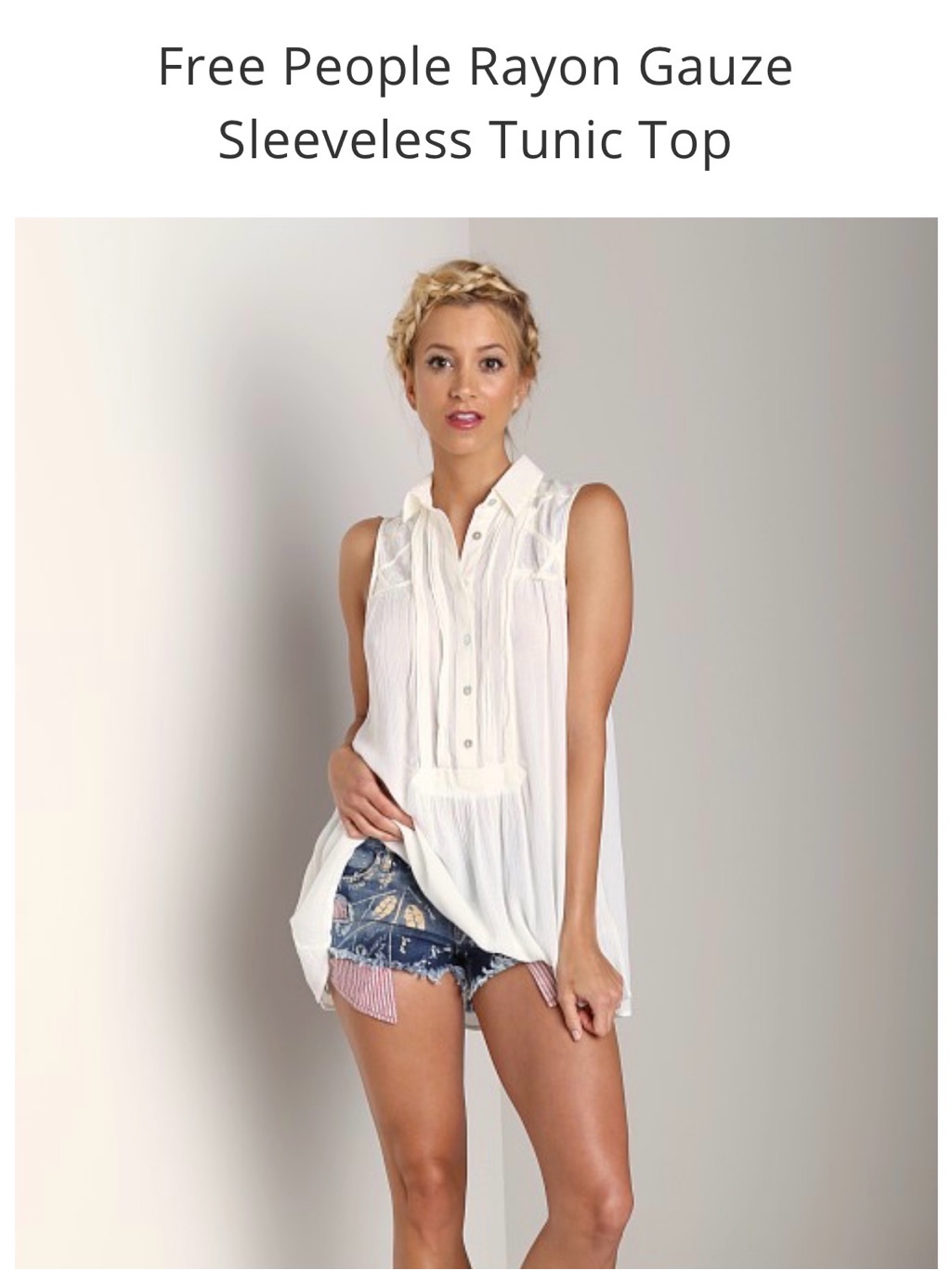 Free People White Sleeveless Rayon Gauze Tunic